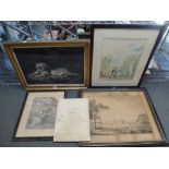 Antique prints comprising an Italian print of a recumbent tiger after Stubbs, published by