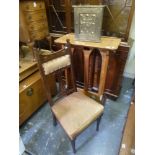 An arts and crafts oak lectern, an Art Nouveau inlaid dining chair and a small corner cupboard