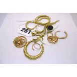 A selection of 9 ct gold earrings and charms, estimated gross weight 20 gm FOR DETAILS OF ONLINE