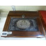 A 19th century French lady's lap desk, in rosewood, the lid inset with a silver-plated electrotype