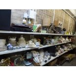 Five shelves of general dinner and china wares including Royal Dalton Biltmor pattern part dinner