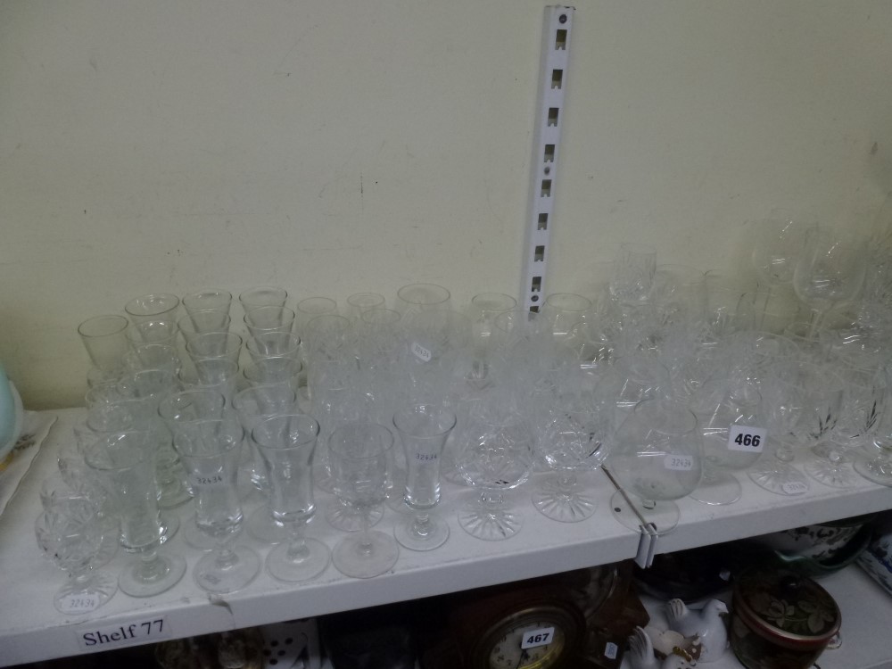 A shelf and glass of mainly drinking glasses including a set of six cut glass champagne flutes, - Image 2 of 3