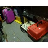A quantity of tools, a pair of AE Speakers, an Olivetti Lettera 35 cased typewriter, a Fantana