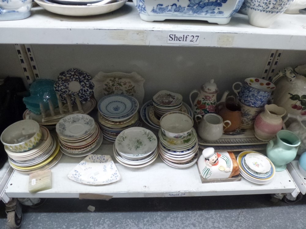 Two shelves of various tea and dinnerware including plates, saucers, toast rack plus large jug, - Image 2 of 3