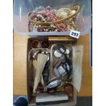 An interesting mixed lot to include a Parker ballpoint, a pierced bone fan, bone spoons, a pocket