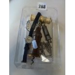 A mixed lot to include a 19th century copper corkscrew with turned bone handle, an ARP whistle, a