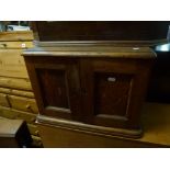 A Victorian cutlery box in oak and four stools one with pokerwork decoration. FOR DETAILS OF