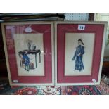 A pair of Chinese paintings on rice paper of a mandarin and a lady with a drum (each 21.5 x 14