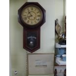 A mahogany-cased Regulator wall clock and a signed watercolour of a landscape [next to s70] FOR