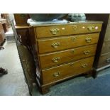An pretty Georgian oak chest of four long graduated drawers with well-polished brightwork raised