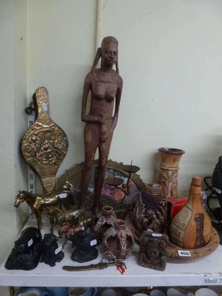 A small quantity of brass including a mirror, bellows and horse ornaments, resin figurines of - Image 2 of 2