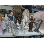 Four Lladro figurines including children and a clown plus further Spanish figurines including Nao