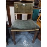A George VI coronation chair in embroidered green velvet on square legs FOR DETAILS OF ONLINE