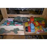 A collection of mainly die-cast model vehicles including Dinky, Tri-and, and Britains field guns [