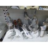 Six various Lladro figures, five Lladro geese, and three Hummel figures [N] FOR DETAILS OF ONLINE
