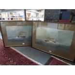 A pair of watercolours of tall-masted ships tossed on stormy seas, English School, circa 1900 (