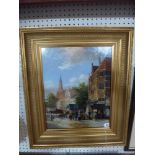 A busy Continental town square, signed Daniel Varga (49 x 39 cm), decorative gilt frame FOR