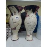 Two similar pottery vases by Karen Atherley, painted with naked ladies, signed in script, one also