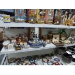 A mixed lot including a Swan Brand stainless steel tea service on a tray, an Oriental eggshell