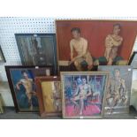Six modern oil studies of nude male figures by the same hand, possibly W. Kaufmann, on canvas and