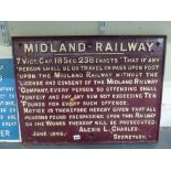 A late Victorian Midland Railway trespass sign in cast iron, dated June 1899, 20.3 x 26.8 in [