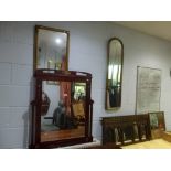 Five decorative mirrors comprising an early 20th century Continental mahogany framed mirror with Art