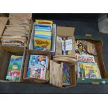 Seven cartons of old magazines including Dandy and Beano, Disney Magazine, Beezer, Roy of the