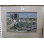 'Mousehole, Cornwall' by Harry Rutherford, gifted 2001, oil on board (25.5 x 37 cm), painted frame,