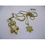 A Star of David and a Jewish symbol pendant, and chains, estimated gross weight 26.5 gm, tests as 14