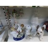 Six decorative porcelain items, comprising: Rosenthal white figure of a ballerina; Rosenthal dog and