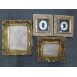 A decorative lot comprising two silhouettes and two faux marble panels each well-presented in