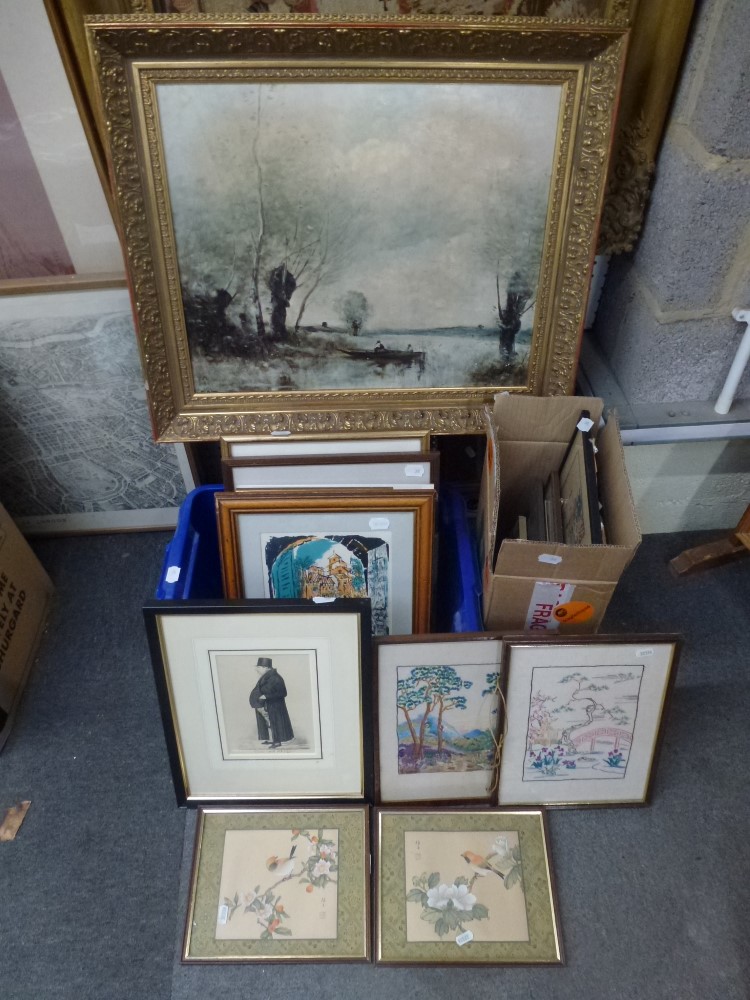 A miscellaneous lot of framed prints, reproductions, needlework pictures, etc. (quantity) FOR