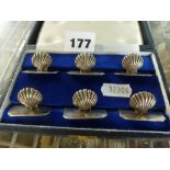 A set of six modern foreign 925 menu holders, each as a shell, 1.5 ozt, in case FOR DETAILS OF