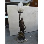 A 19th century bronzed spelter light modelled as a female figure entitled 'La Paix' holding a