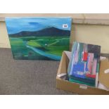 Four unframed oils by Alex MacInnes, comprising 'Houses in a Lothian landscape, Scotland', signed