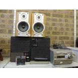 A pair of Sony base reflex speakers, a Sony Mini Hi-fi No. DHCMD333 and a pair of Phillips