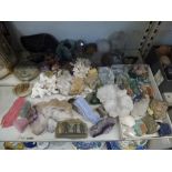 A large quantity of geodes, crystals and polished stones and fossils including rose quartz, amethyst