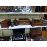 Treen, comprising: a Victorian possibly Irish inlaid mahogany inkstand initialled CAM, a similarly