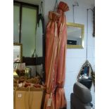 A pair of red striped interlined curtains length 205 cm x 170 cm width [hall] FOR DETAILS OF