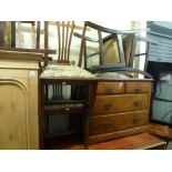 A late Victorian mahogany chest of two short over two long drawers and six mahogany dining chairs,