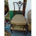 A 19th century mahogany stick-back carver chair with tapestry seat, and a Victorian nursing chair