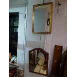 A modern rectangular gilt-framed mirror, plus a mahogany shaped mirror. FOR DETAILS OF ONLINE