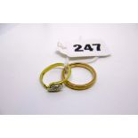 A 9 ct gold wedding ring, estimated weight 2.3 gm, and an 18 ct gold and diamond ring, estimated
