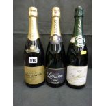 Three bottles of champagne: Le Mesnil Grand Cru Blanc de Blancs Brut; Lanson Black Label Brut;