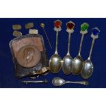 9 ct gold, comprising a pair of cufflinks, two rings and a tie pin, 15.9 gm, four silver teaspoons