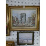 A mid-20th century oils on canvas, Parisian street scene (30 x 40 cm), and a smaller oils on board