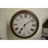 A Victorian mahogany circular single fusee wall clock with pendulum [wall next to s77] TO BID ON
