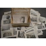 A large collection of antique engravings including topographical, Hogarth narrative series, etc. (