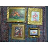Bloemart, a Flemish-style oils on panel still life of flowers and three other oils of flowers (