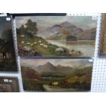 N. Jones, a pair of unframed oils on canvas of lochside Highland pastures, each signed and dated